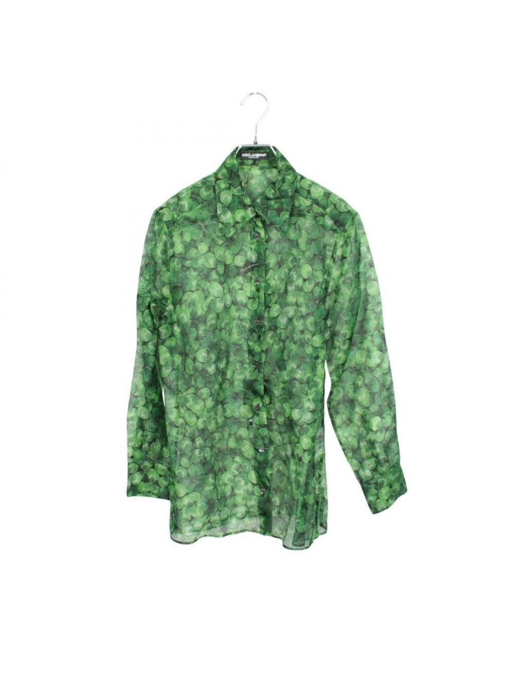 Dolce & Gabbana Clover Sheer Green Silk Pattern Shirt